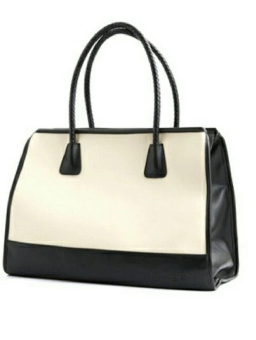 Tanger Classic Patented  Two-Tone Tote Bag in White &  Black Large